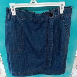 (262) Talbots Classic Dark Blue Denim Wrap Skirt